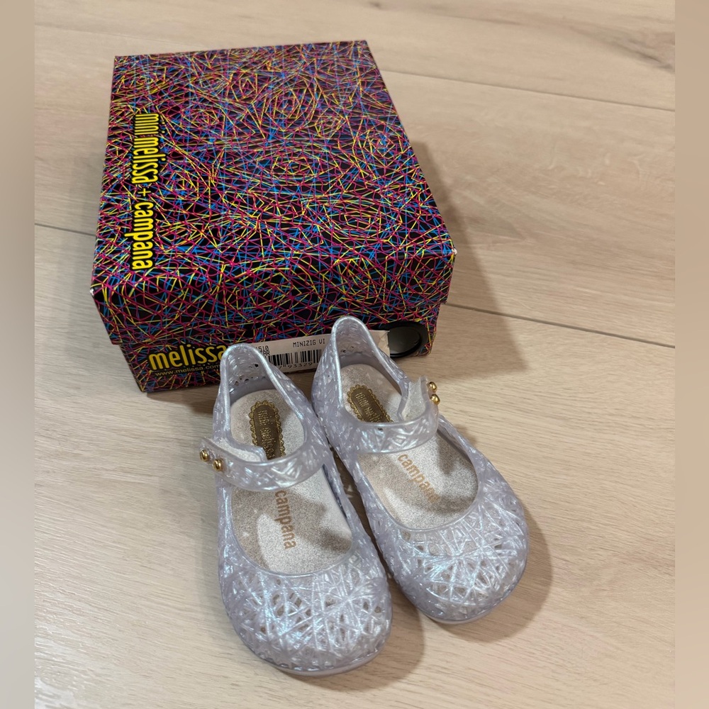 Mini Melissa Mini Campana Clear Glitter Jelly Mary Jane Sandals